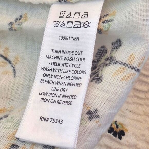 Joie 100% Linen Floral Wide Leg Pant Large Lagenlook Boho Hippie Coastal Pull On - Picture 10 of 16